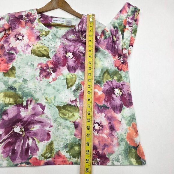 Womens Knit Top XL Floral Embellished 3/4 Sleeve V-Neck Boho Fairy Whimsical - Picture 11 of 12